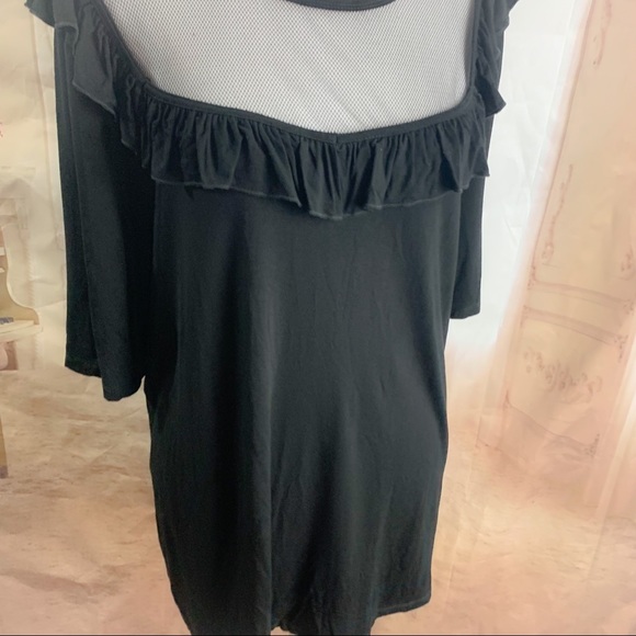 NEW Eloquii Ruffle Mesh Yoke Blouse in Black - Picture 5 of 10